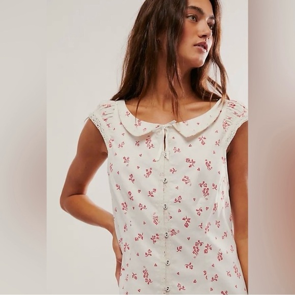 NWT FREE PEOPLE Beasley Mini Dress - Ivory Combo small pink white - Picture 4 of 8